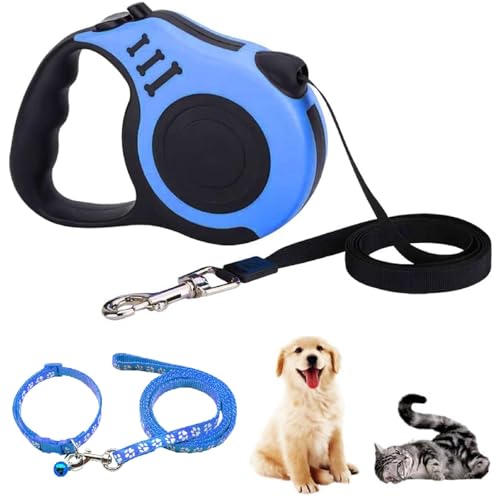 Hundeleine,5 m Einziehbar Hundeleine,Hundeleine Ausziehbar mit Anti-Rutsch Griff,Hundeleine Gurt Rollleine für Training und Spaziergänge für Kleine und Mittelgroße Hunde bis 15kg(Blau) von Kiuiom