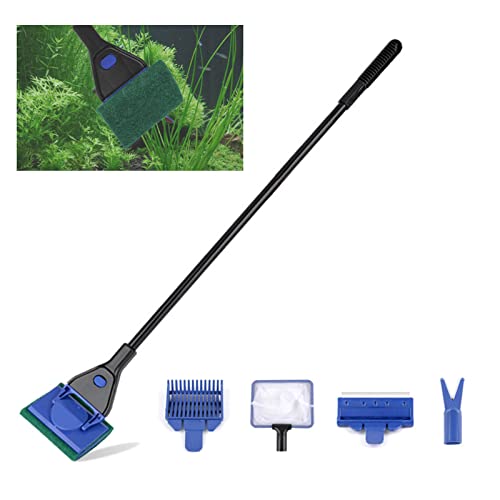 Kiuiom Aquarium Reinigung Werkzeug Set,Aquarium Reinigungsset,5 In 1 Reinigungszubehör Für Aquarium,Aquarium Scheibenreiniger,Reinigungswerkzeuge,Zur Reinigung Aquarium Bettgestell Gabel Kies von Kiuiom