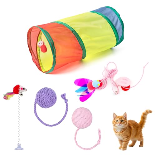 Kiuiom Katzenspielzeug Set,Spielzeug Variety Pack Für Indoor-Kitty,Intelligenz Katzen Spielzeug,Spielzeugmäuse,Faltbarer Katzen Tunnel,Für Kitty,Bälle,Federspielzeug,Plüschspielzeug Ect,5 Stück von Kiuiom