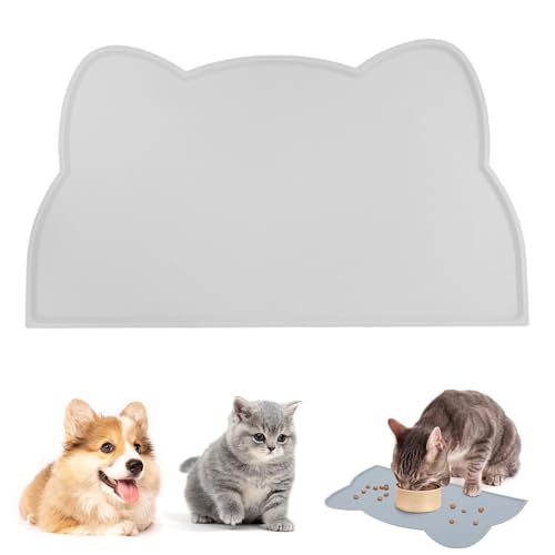 Leicht zu reinigendes Hunde-Tischset, Katzenfuttermatte, Silikon-Füttermatte, rutschfeste Hundenapf-Matte, Haustier-Platzset für Hund und Katze, wasserdichtes Tablettkissen, Hellgrau, 44 x 24 cm von Kiuiom