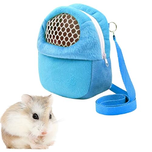 Transporttasche Eichhörnchen, Transporttasche Hamster Igel,Hamster Reisetasche mit Mesh Handtasche Reise Rucksack,Kaninchen Hamster Tasche Hamster Ratten Sschultertasche Hamster Reisetasche (Blau) von Kiuiom