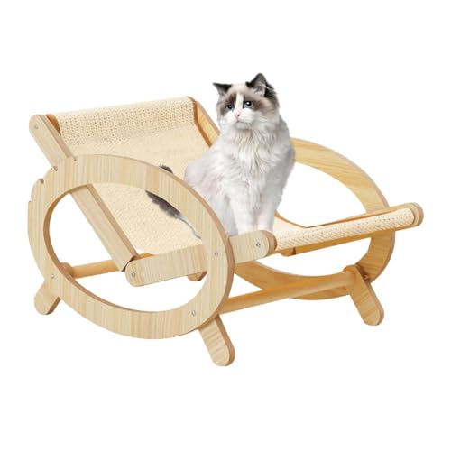 Katzenbett-Hängematte, Katzen-Loungesessel, Katzen-Massivholz-Sisal-Loungesessel, Katzenkratzbaum, Schaukelstuhl, verstellbares, erhöhtes Katzenliege-Hängemattenbett für Katzen, Kaninchen von Kixolazr