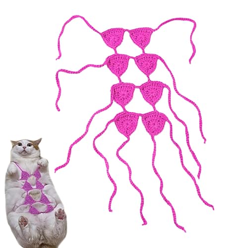 Kixolazr Cosplay-Kostüm für Katzen, Häkelkatzen-Outfit | Hundekleidung mit 8 BHS Stricken | Handgemachte Wollkätzchen-Bikini-Kleidung, kreative Hundeunterwäsche, Foto-Requisiten von Kixolazr