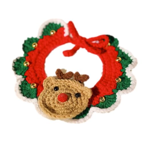 Kixolazr Gestrickte Lätzchen-Haustierhalsbänder | Weihnachts-Hundehalsband-Schal - Weihnachtlich gestrickter Kragenschal mit Glockenanhänger für Katzen, Hunde, mittelgroße Haustiere von Kixolazr