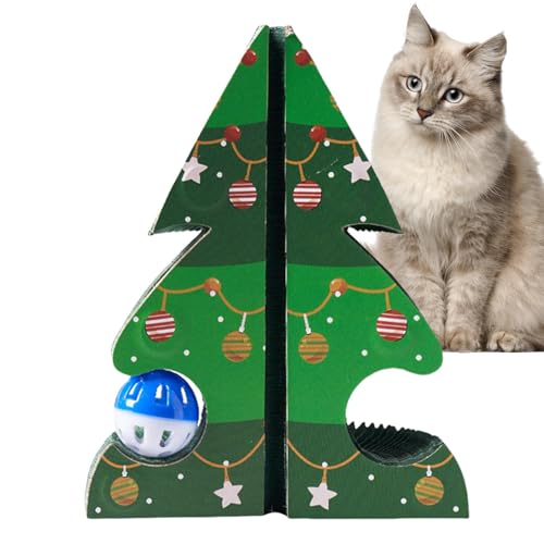 Kixolazr Katzenkratzbrett - Weihnachtsbaum Karton Katzenspielzeug Wellpappe Katzenkratzer | Katzenkratzunterlage Katzenkratzpappe mit Spielzeugball für Haustiere Katzen von Kixolazr