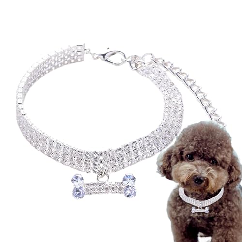 Kixolazr Strass Hundehalsband,Hundehalsband,Halskette mit Knochenanhänger und Strasssteinen für Haustiere | Halskette mit Knochenanhänger, Strasssteinen, Haustieren, Verstellbarer von Kixolazr