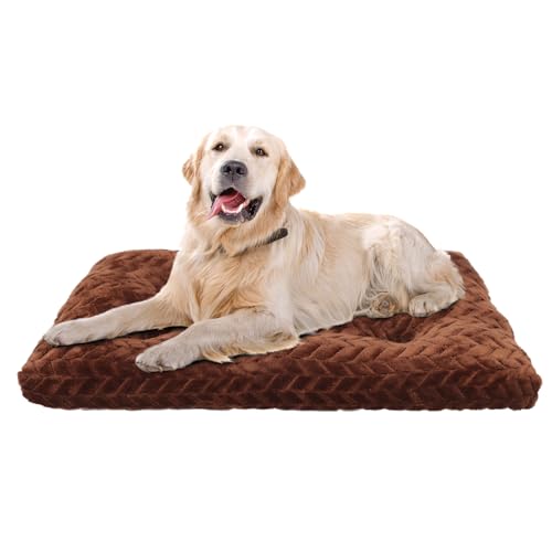 Klamklovf Hundebetten, Größe XL, waschbar, 106,7 cm, Deluxe, bequem, flauschig, rutschfeste Unterlage für Hunde bis zu 40,8 kg, Braun, Größe L (106,7 x 68,6 x 11,9 cm) von Klamklovf