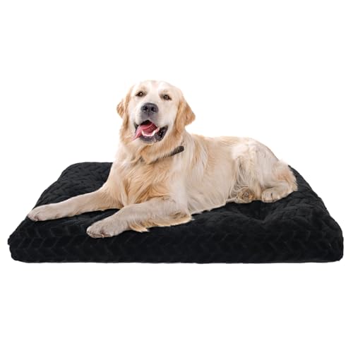 Klamklovf Hundebetten, Größe XL, waschbar, 106,7 cm, Deluxe, bequem, flauschig, rutschfeste Unterlage für Hunde bis zu 40,8 kg, Schwarz, Größe L (106,7 x 68,6 x 11,9 cm) von Klamklovf