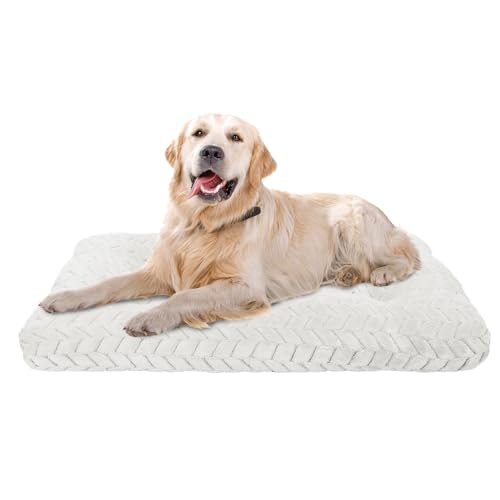 Klamklovf Hundebetten, Größe XL, waschbar, 106,7 cm, Deluxe, bequem, flauschig, rutschfeste Unterlage für Hunde bis zu 40,8 kg (Off-White, Größe L (106,7 x 68,6 x 11,9 cm) von Klamklovf