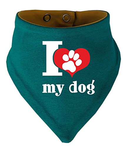 Hunde Wende- Halstuch Multicolor (Fb: Petrol-gelb) (Gr.3 - HU 36-42 cm) I Love My Dog von Kleiner Fratz