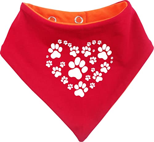 Hunde Wende- Halstuch Multicolor (Fb: orange-rot) (Gr.1 - HU 27-30 cm) Herz aus Pfoten von Kleiner Fratz