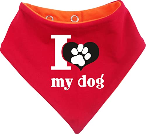 Hunde Wende- Halstuch Multicolor (Fb: orange-rot) (Gr.2 - HU 31-35 cm) I Love My Dog von Kleiner Fratz