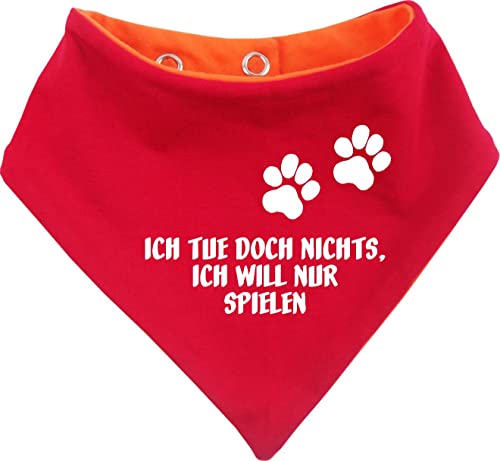 Hunde Wende- Halstuch Multicolor (Fb: orange-rot) (Gr.2 - HU 31-35 cm) Ich tue doch Nichts ich Will nur Spielen von Kleiner Fratz