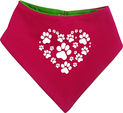 Hunde Wende- Halstuch Multicolor (Fb: pink-Lime) (Gr.3 - HU 36-42 cm) Herz aus Pfoten von Kleiner Fratz