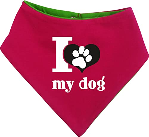 Hunde Wende- Halstuch Multicolor (Fb: pink-Lime) (Gr.4 - HU 45-52 cm) I Love My Dog von Kleiner Fratz