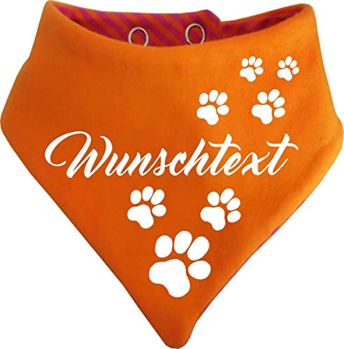 gestreiftes Hunde Wende- Halstuch (Fb: orange-Fuchsia) (Gr.1 - HU 27-30 cm) mit Ihrem Wunschtext von Kleiner Fratz