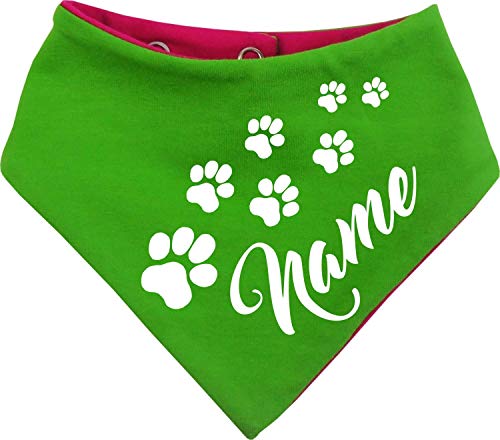 beidseitiges Multicolor Hunde Wende- Halstuch (Fb: pink-Lime) (Gr.4 - HU 45-52 cm) mit dem Namen Ihres Tieres von Kleiner Fratz