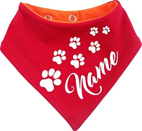 beidseitiges Multicolor Hunde Wende- Halstuch (Fb: rot-orange) (Gr.1 - HU 27-30 cm) mit dem Namen Ihres Tieres von Kleiner Fratz