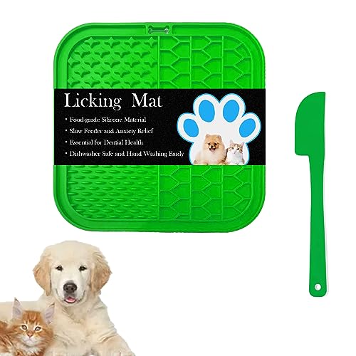 Leckmatte für Hunde Katzen Slow Feeder Frozen Treat Lecken Pads mit Saugnäpfen zum Baden Pflegen Haustier Langeweile & Angst Linderung (Grün) von KlerRoem