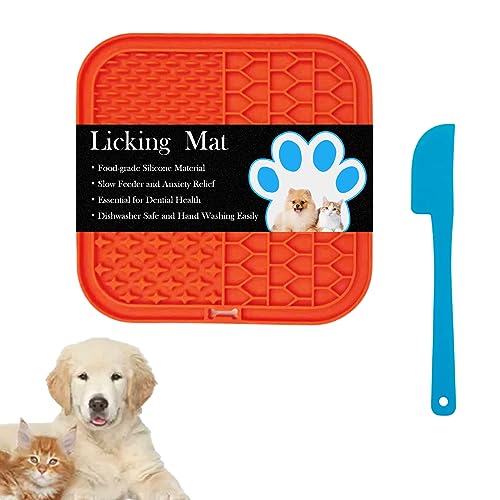 Leckmatte für Hunde Katzen Slow Feeder Frozen Treat Lecken Pads mit Saugnäpfen zum Baden Pflegen Haustier Langeweile & Angst Linderung (Orange) von KlerRoem