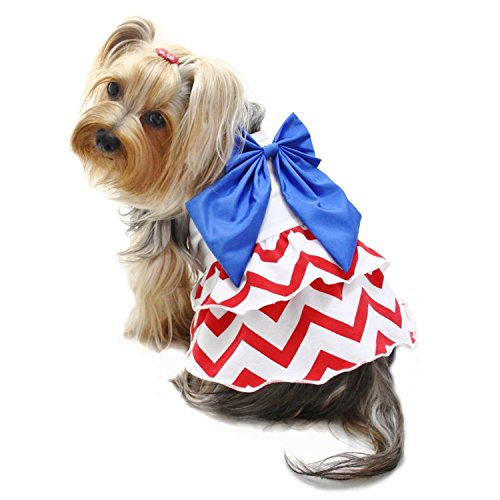 Klippo Hund/Welpen Patriotische Rot/Weiß/Blau Big Schleife Sundress/Picknick Kleid/Frühling/Sommer Kleid für Kleine Rassen, Large, Weiß von Klippo