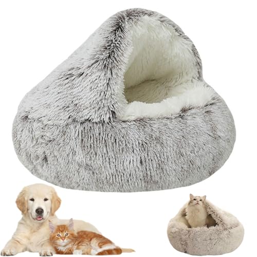 Dr Pfoten KuschelhöHle, KuschelhöHle Hund mit Kapuze, KuschelhöHle - Das Traumbett füR Ultimativen Komfort (Braun, L 70 cm) von Klortecer