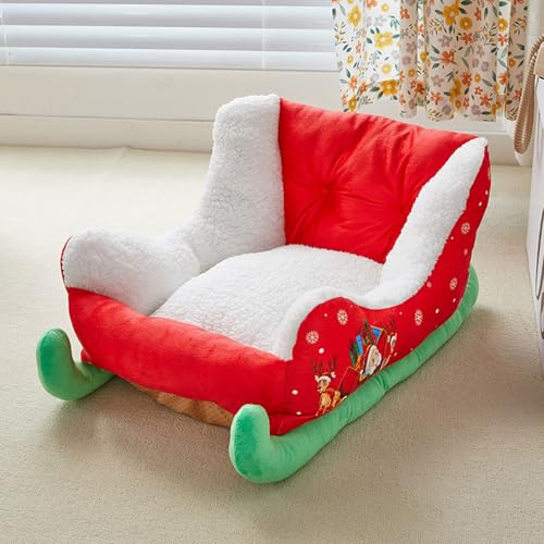 Klortecer Festive Plush Cozy Dog Bed - Christmas Sleigh, Christmas Sleigh Dog Bed for Small Dogs (Classic) von Klortecer