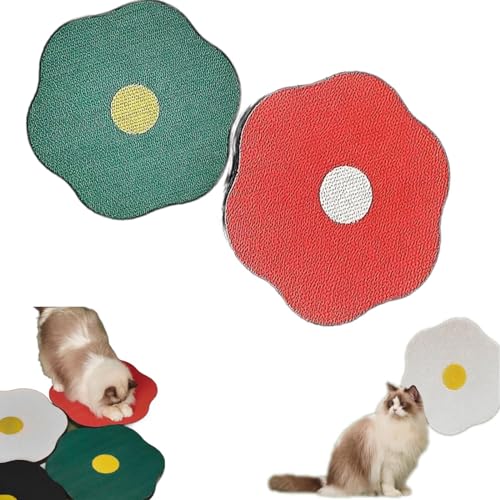 Flower Scratching Pad for Cats, Cuddle Meow Flower Pad, The Cuddles Meow Wall Cat Scratcher, Cat Furniture Protector Cat Scratcher Mat for Wall Floor with Sided Tape and Catnip (Green/Red) von KnoRRS