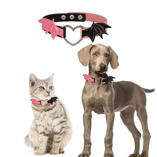 KnocKconK Halloween Katze Fledermaus Flügel Choker Kleine Hunde Halloween Halsband Cool Haustier Halsband mit Schwarz & Rosa Fledermaus Flügel Haustier Niedliches Punk Kostüm von KnocKconK