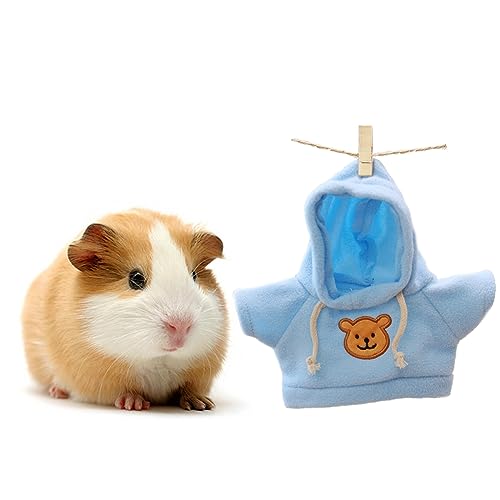 KnocKconK Hamster Kostüm Set mit Hemd, Hut, Schuhen, Kleintier-niedlicher Hai-Hausschuh für echte Haustiere, niedliche Mini-Ratten-Urlaubsparty-Kleidung, für Spaß, Fotos (Größe M, blauer Hoodie, von KnocKconK