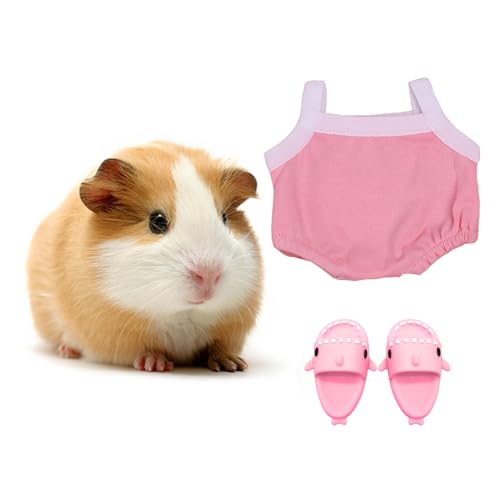 KnocKconK Hamster-Kostüm-Set mit Hemd, Hut, Schuhen, kleine Tiere, niedlicher Hai-Hausschuh für echte Haustiere, niedliche Mini-Ratte, Urlaub, Partykleidung, für Spaß, Fotos (Größe M, rosa Overalls) von KnocKconK