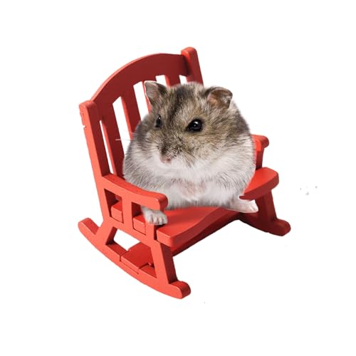 KnocKconK Hamster Mini Weihnachtsstuhl, Kleintierholz Rot Sofa, Käfig Dekor Foto Spielzeug, Relax Habitat Haus Zubehör, Kleiner Sway Stuhl für Hamster, Mäuse, Ratte von KnocKconK