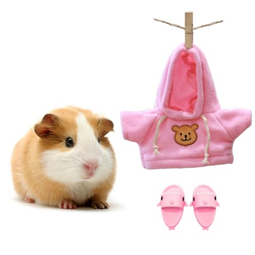 KnocKconK Meerschweinchen-Kostüm, Kapuzenshirt mit Hut, kleines Tier, süßes Tuch für echte Haustiere, niedliche kleine Frettchen, Ratte, Eichhörnchen, Mini-Urlaubsparty-Kleidung, für Spaß, Fotos (rosa von KnocKconK