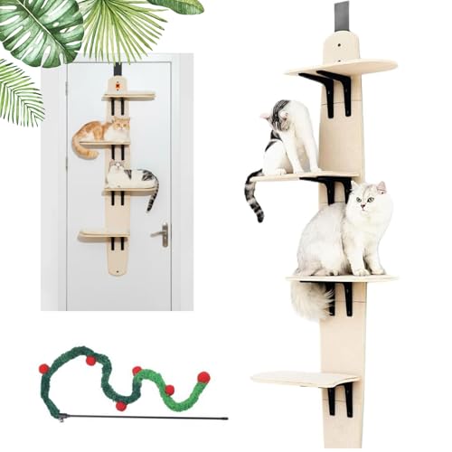 Door Hanging Cat Shelf, 67in Door Hanging Cat Climber, 4-Levels Door Hanging Cat Tree, Over Door Cat Climber, Cat Door Climber, Pet Jump Shelf (Khaki) von Knubbuf