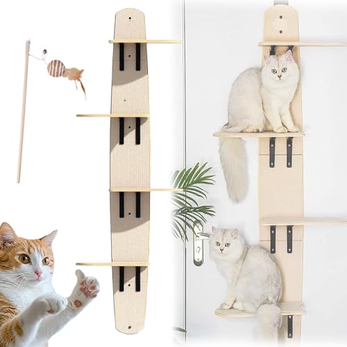 Door Hanging Cat Shelf, Door Hanging Cat Tree, 4-stufiges vertikales Katzenklettergerüst, Naturholz, Türhänger für Katzenklettergerüst, zum Beobachten, Ausruhen, Kratzen und Klettern von Knubbuf