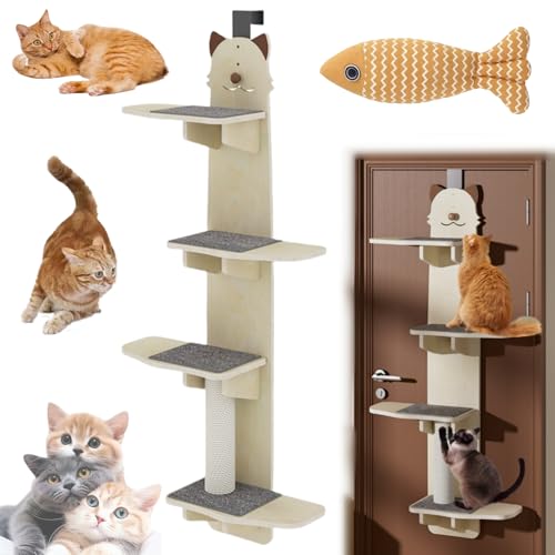 Door Hanging Cat Shelf, Vertical Space for Pets Door Hanging, Cat Tree Mounted Cats Climber, 4-Levels Hanging-Over-Door Cats Shelf, Play＆Sleep, Traceless Installation (Cat Shape) von Knubbuf