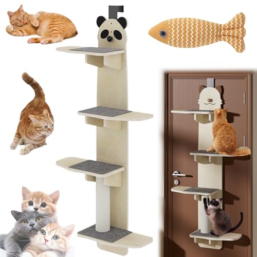 Door Hanging Cat Shelf, Vertical Space for Pets Door Hanging, Cat Tree Mounted Cats Climber, 4-Levels Hanging-Over-Door Cats Shelf, Play＆Sleep, Traceless Installation (Panda Shape) von Knubbuf