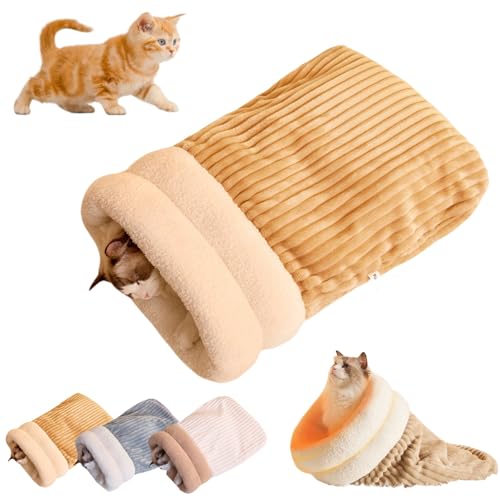 Knubbuf Cat Sleeping Bag, Cat Winter Sleeping Bag, Katzenschlafsack, Schlafsack für Katzen, Pet Mat Warming Pad Sack, Pet Sleeping Bag for Indoor Cats and Small Dogs (Brown) von Knubbuf