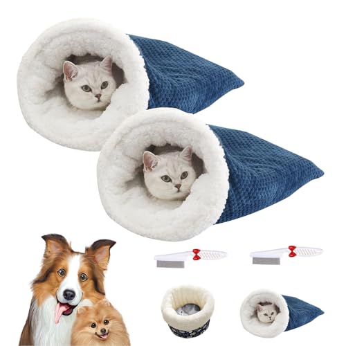 Knubbuf Cat Sleeping Bag, Cat Winter Sleeping Bag, Soft Plush Large Cat Sack Warm Cat Bed, Pet Mat Warming Pad Sack, for Indoor Cats and Small Dogs (2PCS) von Knubbuf