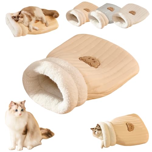 Knubbuf Cat Sleeping Bag, Katzenschlafsack, Katzen Schlafsack, Cat Winter Sleeping Bag, Schlafsack für Katzen, Halbgeschlossenes Haustierschlafbett für Katzen und Kleine Hunde (Braun) von Knubbuf