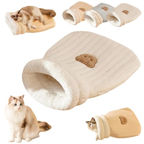 Knubbuf Cat Sleeping Bag, Katzenschlafsack, Katzen Schlafsack, Cat Winter Sleeping Bag, Schlafsack für Katzen, Halbgeschlossenes Haustierschlafbett für Katzen und Kleine Hunde (Weiß) von Knubbuf