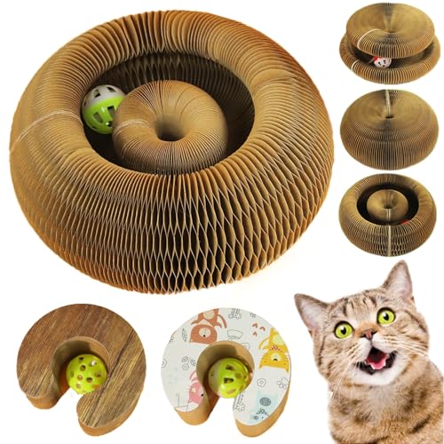 Knubbuf Kitty Kurlz, Kitty Kurlz Cat Toy, Foldable Bouncy Toys for Cats, Cat Accordion Toy with Bell Balls and Track Adventure, Indoor Interactive Scratch Pad (Brown*1) von Knubbuf