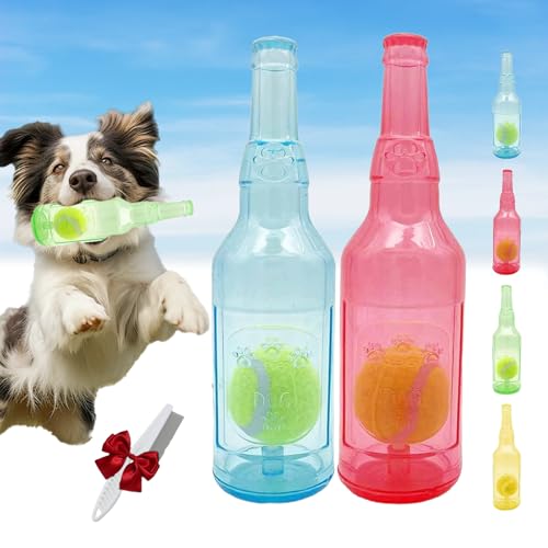 Knubbuf Pet Chew Beer Bottle Ball Toy, Ball in a Bottle Dog Toy, Crunch and Play Bottle Toy, Squeaky Interactive Dog Toys for Dogs of to Grind Teeth (Blue+Red) von Knubbuf