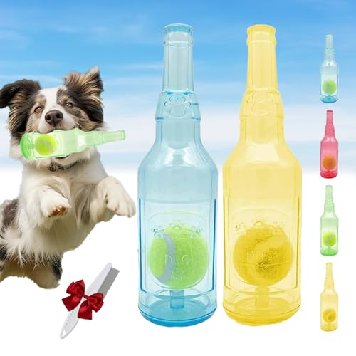 Knubbuf Pet Chew Beer Bottle Ball Toy, Ball in a Bottle Dog Toy, Crunch and Play Bottle Toy, Squeaky Interactive Dog Toys for Dogs of to Grind Teeth (Blue+Yellow) von Knubbuf