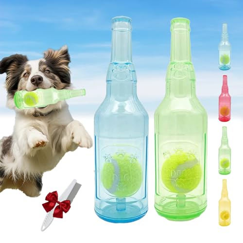 Knubbuf Pet Chew Beer Bottle Ball Toy, Ball in a Bottle Dog Toy, Crunch and Play Bottle Toy, Squeaky Interactive Dog Toys for Dogs of to Grind Teeth (Blue +Green) von Knubbuf