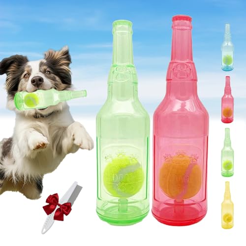 Knubbuf Pet Chew Beer Bottle Ball Toy, Ball in a Bottle Dog Toy, Crunch and Play Bottle Toy, Squeaky Interactive Dog Toys for Dogs of to Grind Teeth (Green +Red) von Knubbuf