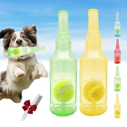 Knubbuf Pet Chew Beer Bottle Ball Toy, Ball in a Bottle Dog Toy, Crunch and Play Bottle Toy, Squeaky Interactive Dog Toys for Dogs of to Grind Teeth (Green +Yellow) von Knubbuf