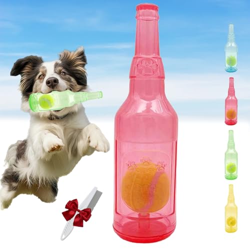 Knubbuf Pet Chew Beer Bottle Ball Toy, Ball in a Bottle Dog Toy, Crunch and Play Bottle Toy, Squeaky Interactive Dog Toys for Dogs of to Grind Teeth (Red) von Knubbuf