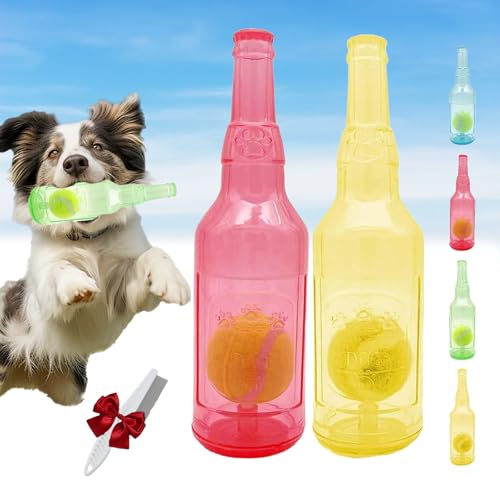 Knubbuf Pet Chew Beer Bottle Ball Toy, Ball in a Bottle Dog Toy, Crunch and Play Bottle Toy, Squeaky Interactive Dog Toys for Dogs of to Grind Teeth (Red +Yellow) von Knubbuf