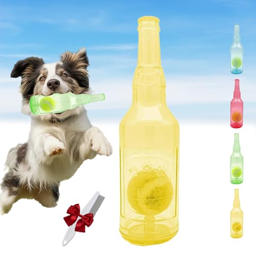 Knubbuf Pet Chew Beer Bottle Ball Toy, Ball in a Bottle Dog Toy, Crunch and Play Bottle Toy, Squeaky Interactive Dog Toys for Dogs of to Grind Teeth (Yellow) von Knubbuf